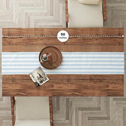 Folkulture Table Runner 90 Inches Long Blue & White Striped Cotton Coastal - Image 2