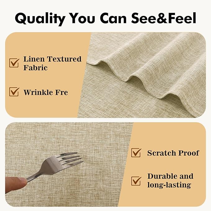 JIUZHEN Round Textured Table Cloth Linen Wrinkle Free Stain Resistant Farmhouse Decorative Circular Tablecloth for Kitchen, Dining, Party, Wedding, Outdoor Use (40 Inch Round,Beige)