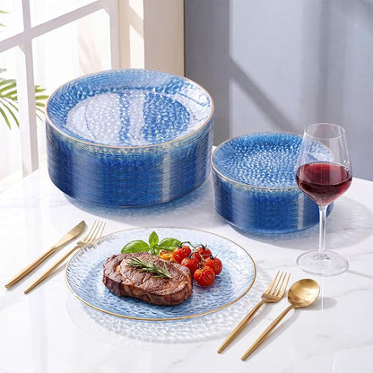Rubtlamp 60Pcs Clear Blue Plastic Plates, Hammered Blue Plates, 30 Dinner Plates - Image 7