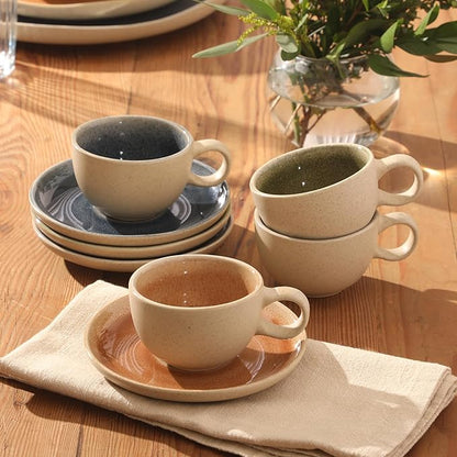 Gibson Elite Manila Bay 8-Piece Stoneware 5 oz Cup and Saucer Set, Reactive - Image 2
