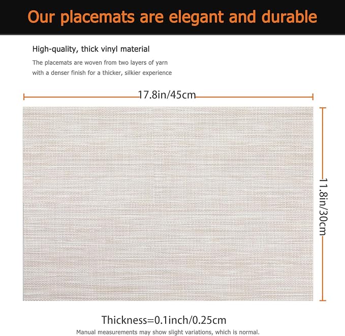 Beige Vinyl Placemats Set of 12, Heat Resistant Table Placemats | 18x12 inch - Image 3