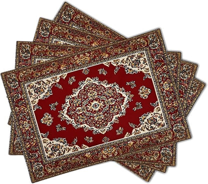Giwawa 12"x18" Ethnic Boho Placemats Set of 4 Antique Tribal Rustic Red Floral Table Mats Farmhouse Carpet Stain Resistant Washable Linen Place Mat for Kitchen Dining Picnic Party Decor