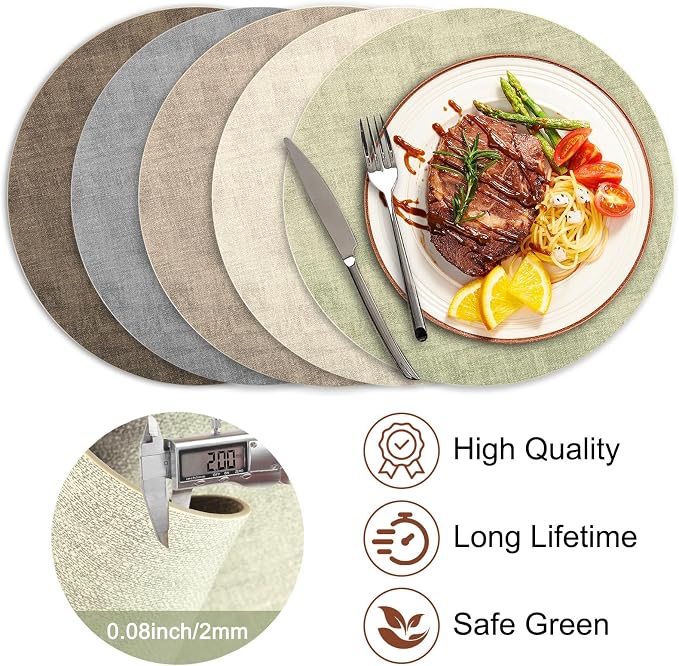 Round Faux Leather Placemats and Coasters, Reversible Heat Resistant Non-Slip - Image 5