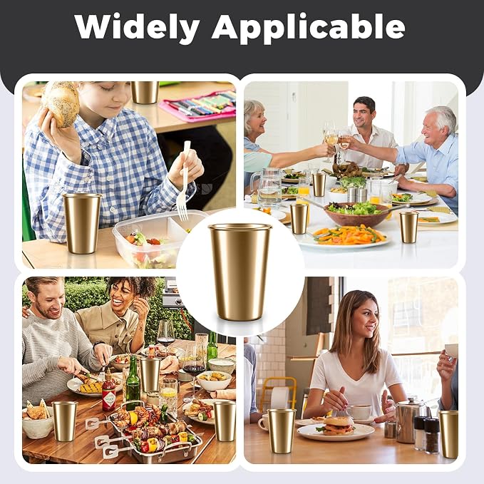 10 Pack 16 oz Gold Stainless Steel Pint Cups, Stackable Set | Food-Grade 304 - Image 8