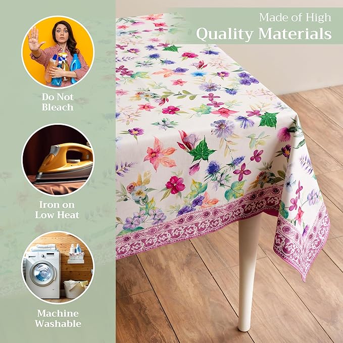 Maison d' Hermine Table Cloth Square Table 100% Cotton 54 x 54 Inches Tablecloth Reusable Decorative for Dining Room Farmhouse Home Valentines Day Decorations Spring Summer - Chardon
