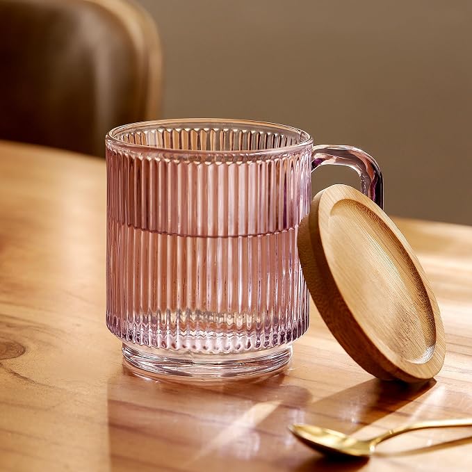 Lysenn Purple Glass Mug with Lid, Premium Glass Coffee Mug, 12 oz Tea Cup | - Image 3