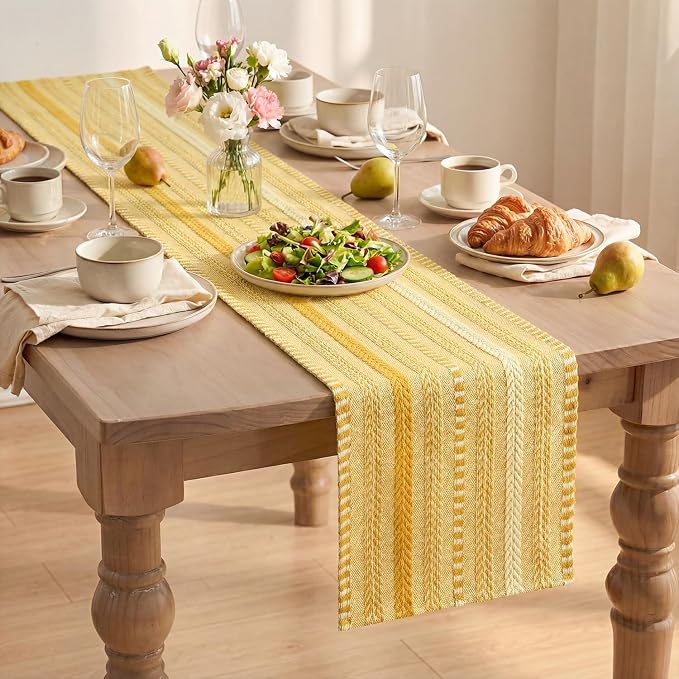 Artoid Mode Yellow Farmhouse Stripe Braided Table Runner 12x72 Inch | Holiday - Image 8