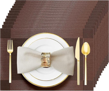 Brown Vinyl Placemats Set of 12, Heat Resistant Table Placemats | 18x12 inch by Uolr