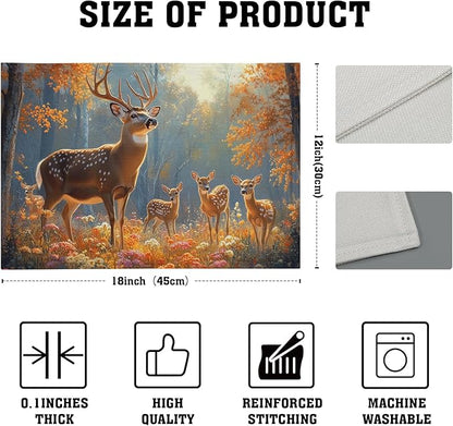 Giwawa Fall Deer Placemats Set of 4, 12"x18" Autumn Forest Trees Moose Linen Place Mat, Woodland Wildlife Washable Non-Slip Table Mats for Kitchen Dining Party Picnic Indoor Outdoor Decor