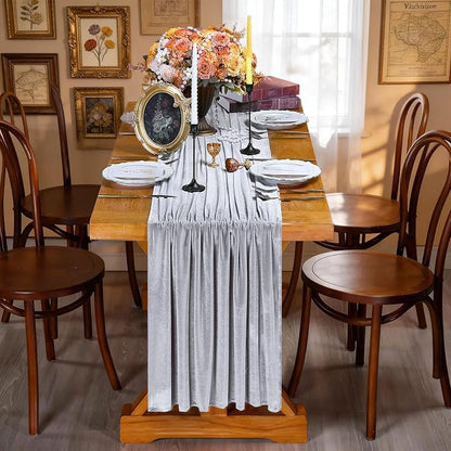 Velvet Table Runner Grey 29x120 Inch Soft Fall Luxury Retro Table Runners | - Image 5