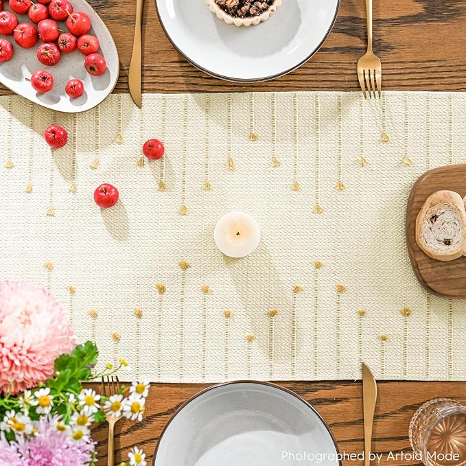 Artoid Mode Burlap Brown Boho Table Runner - Image 7