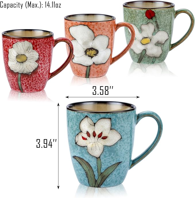 VanEnjoy 13oz Coffee Mug 4 Set of Ceramic Coffee Cups Cappuccino Cups Set - Image 2