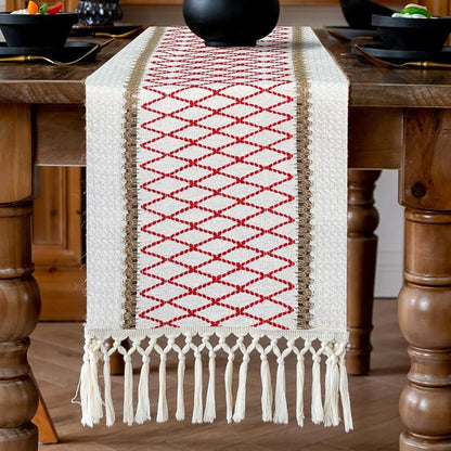 EMMTEEY Macrame Table Runner Boho Style 108 Inches Long, Hexagonal Red | - Image 5