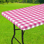 Smiry Rectangle Picnic Table Cloth, Elastic Waterproof Fitted Vinyl Tablecloths, Flannel Backed Buffalo Plaid Table Covers for Dining, Camping, Outdoor (Hot Pink and White, 30" x 60")