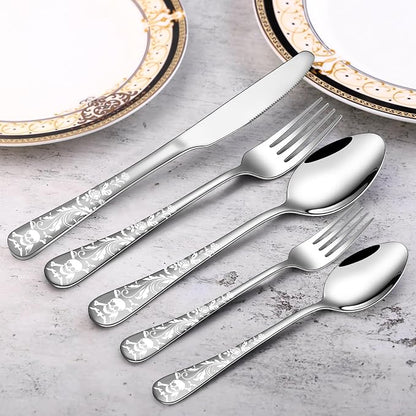 Skull Pattern Silverware Set for 8, OIULO 40-Piece Pirate Pirate Rose Flatware - Image 5