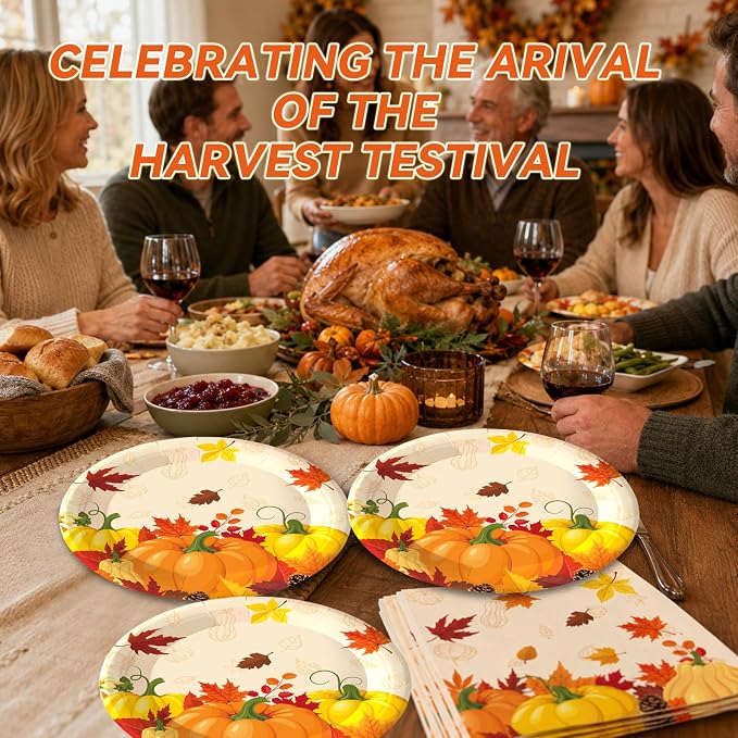50PCS Fall Paper Plates and Napkins, 7inch Thanksgiving Party Decorations | - Image 7