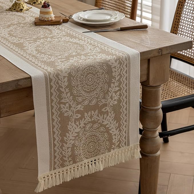 Coffee Mandala Linen Table Runner by UWWGKK