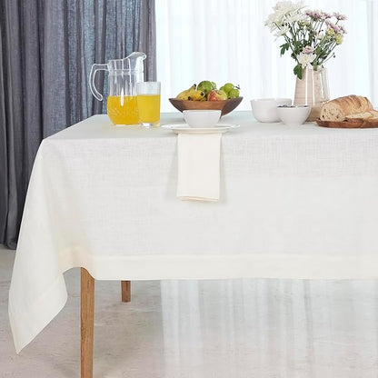 D'Moksha Homes Linen Ivory Tablecloth 60 x 132 Inch - 100% Pure Linen Rectangular Tablecloth - Machine Washable Table Cloth for Valentines, Spring, Easter