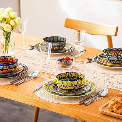 vancasso Plates and Bowls Sets,12-Piece Porcelain Dinnerware Set Service for 4, Bohemian Style Dishes Set for 4, Kitchen Dinner Set, Microwave and Dishwasher Safe, Scratch Resistant, Series KRVI