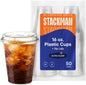 16 oz Clear Plastic Cups with Strawless Sip-Lids PET Crystal Clear Disposable by StackMan
