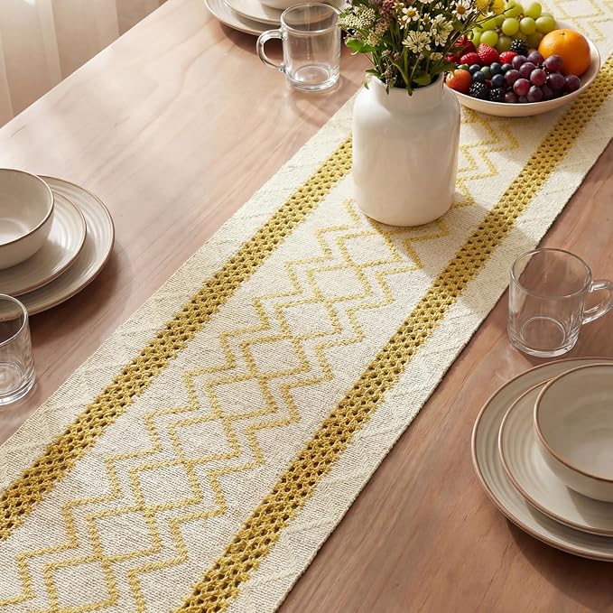 Artoid Mode Yellow Stripe Diamond Woven Table Runner 12x72 Inch | Holiday - Image 3