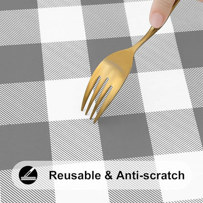 Smiry Rectangle Picnic Table Cloth, Elastic Waterproof Fitted Vinyl Tablecloths, Flannel Backed Buffalo Plaid Table Covers for Dining, Camping, Outdoor (White and Grey, 30" x 60")