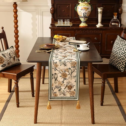 Designer French Linen Table Runner, Floral and Bird Pattern, Dining Table - Image 6
