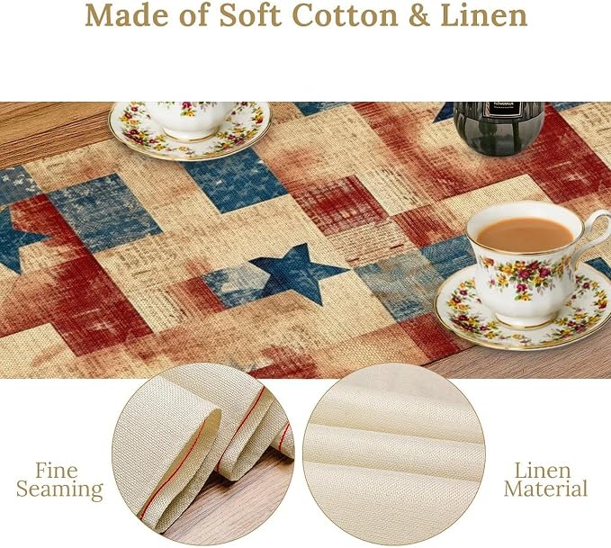 4th of July Table Runner, Rustic Vintage Country Red White Blue American Stars - Image 6