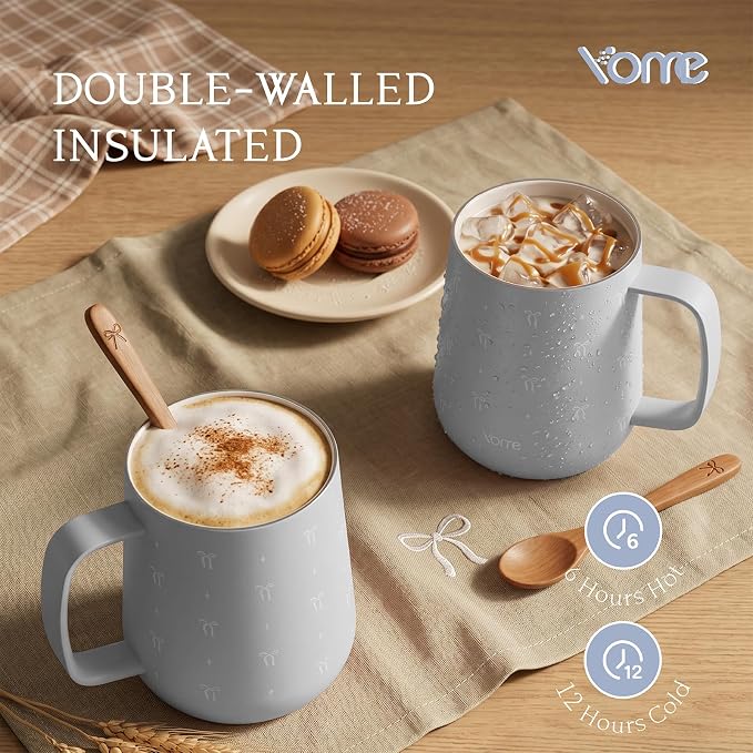 YOME 10oz Bow Grey Insulated Coffee Mug - Image 3