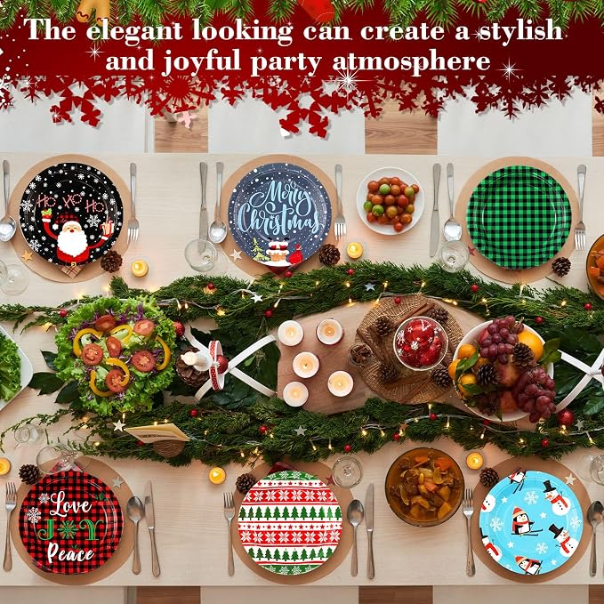 Gerrii 60 Pcs Christmas Party Plates 7 Inch Xmas Holiday Disposable Paper - Image 4