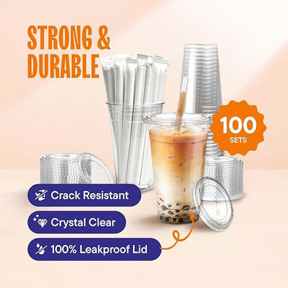 Stack Man Clear Plastic Cups - 24 oz - 100 Sets | Jumbo Disposable Smoothie & - Image 2