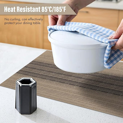 Winknowl Placemats, Set of 4 Heat Resistant Stain Resistant Woven Vinyl Insulation Place mats, Durable Washable Elegant Table Mats for Dining (Brown)
