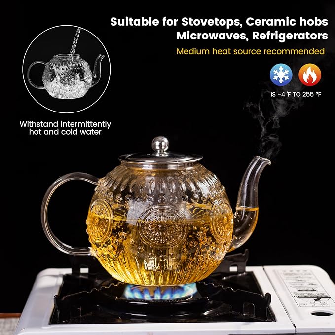 Amzcku 50OZ/1500ml Vintage Glass Teapot - Image 5