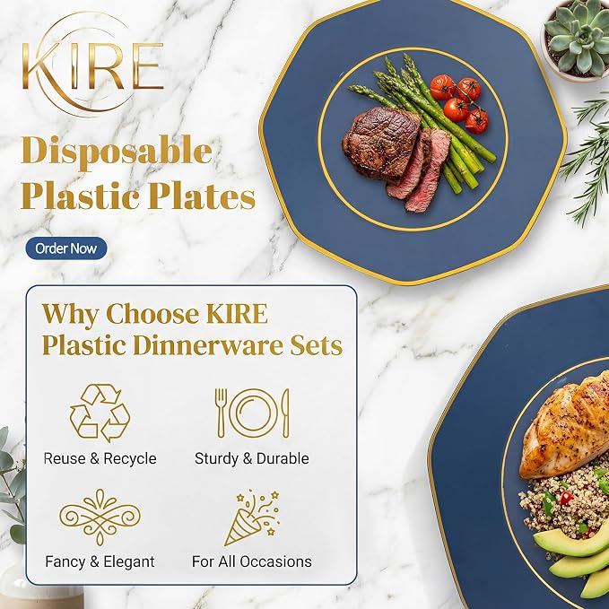 KIRE 140Pcs Blue Plastic Plates - Image 6