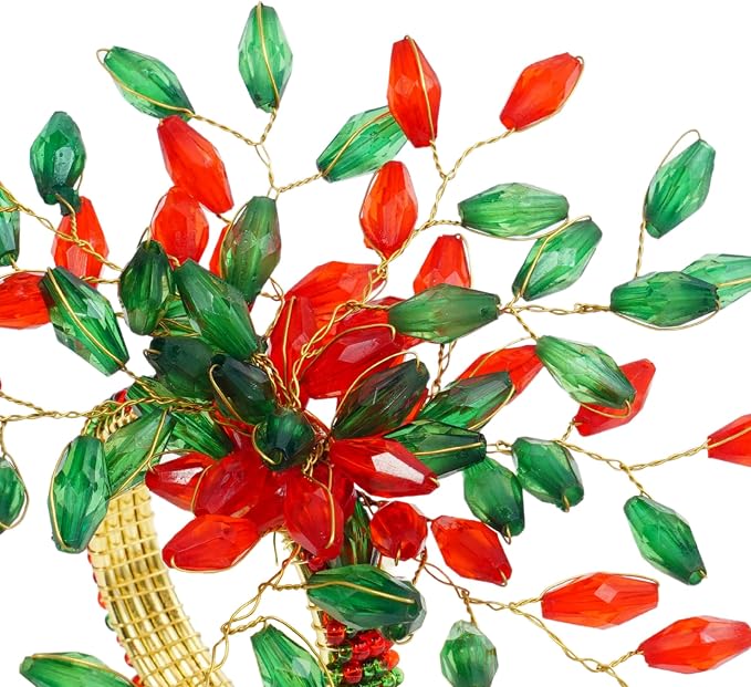 ITOS365 Handcrafted Beaded Napkin Rings Set of 6 – Red & Green Crystal Flower - Image 3