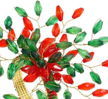 ITOS365 Handcrafted Beaded Napkin Rings Set of 6 – Red & Green Crystal Flower - Image 3