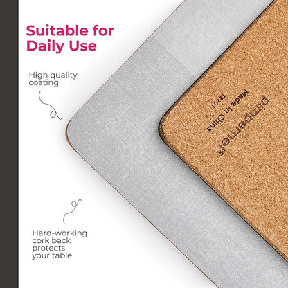 Pimpernel Go Neutral Placemats, Set of 4 – (15.7" x 11.7") Rectangular Table Mats with Sage Grey Minimalist Design, 5mm Cork Backing, Heat & Stain Resistant Lacquer Finish for Dining Décor