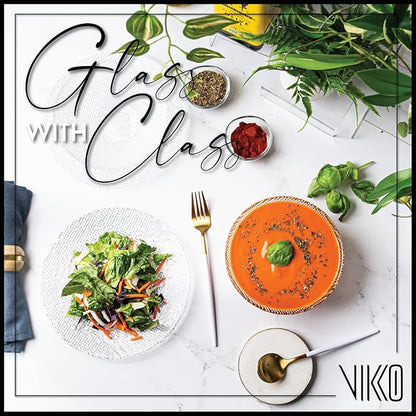 Vikko Elegant Textured Glass Salad Bowls, Set of 4, 6.5 Inch, Stackable, Dishwasher Safe