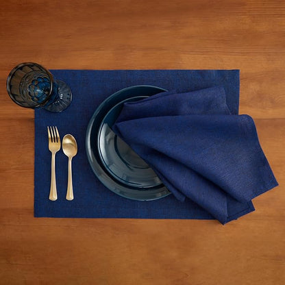 Solino Home Linen Napkins Set of 4-100% Pure Linen Royal Blue Dinner Napkins Cloth 20 x 20 Inch - Athena, Handcrafted and Machine Washable