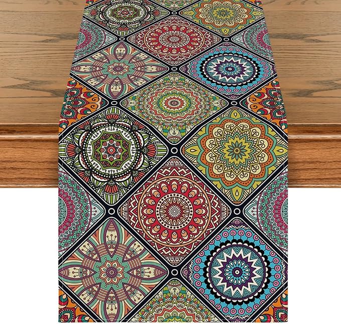 Artoid Mode Boho Bohemia Style Table Runner, Vintage Rustic Farmhouse Kitchen by ArtoidMode