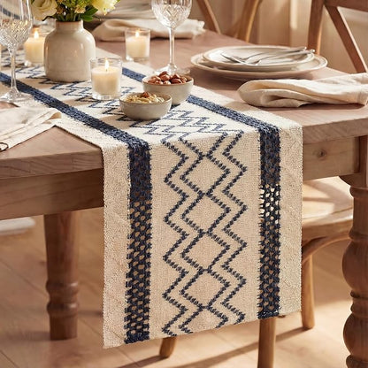 Artoid Mode Dark Blue Stripe Diamond Woven Table Runner 12x90 Inch | Holiday by ArtoidMode