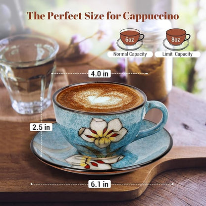 Cappuccino Cups Set of 4, 8 Oz Ceramic Coffee Cups - Image 2