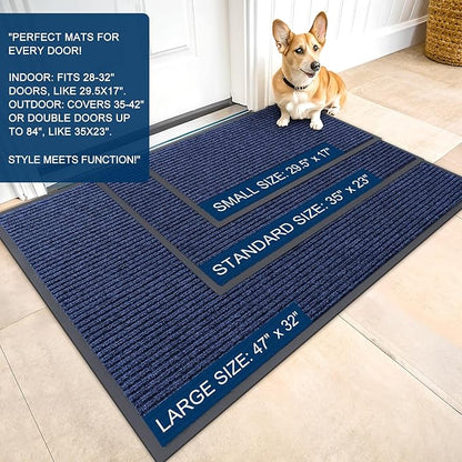 OLANLY Front Door Mat Indoor Outdoor Entrance, Waterproof Heavy Duty Doormat, Fade Resistant, Low Profile, Easy Clean Patio Porch Welcome Floor Mats for Entry, 59x40, Blue