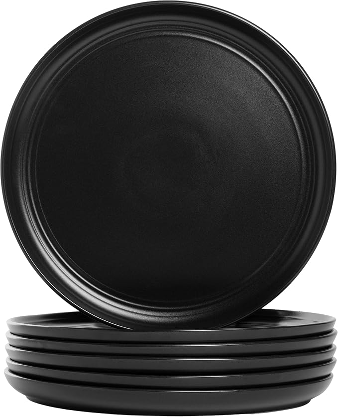 Double Line 10.5" Dinner Plate, Matte Black by 10StrawberryStreet