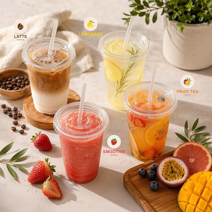 GOSCHE 16 oz Plastic Cups with Lids and Straws, 100 Pack Clear Disposable Iced - Image 7