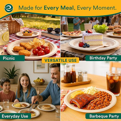 ECO SOUL Compostable Paper Plates 6 Inch (1000 Count) Plates for Dessert, Heavy Duty, Eco-Friendly Sugarcane Bagasse Small Plates For Appetizer- Natural Brown