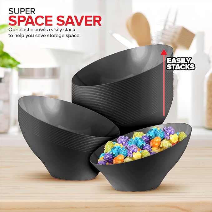 20oz Black Plastic Serving Bowls Medium Disposable Snack Bowl Candy Dishes - Image 7