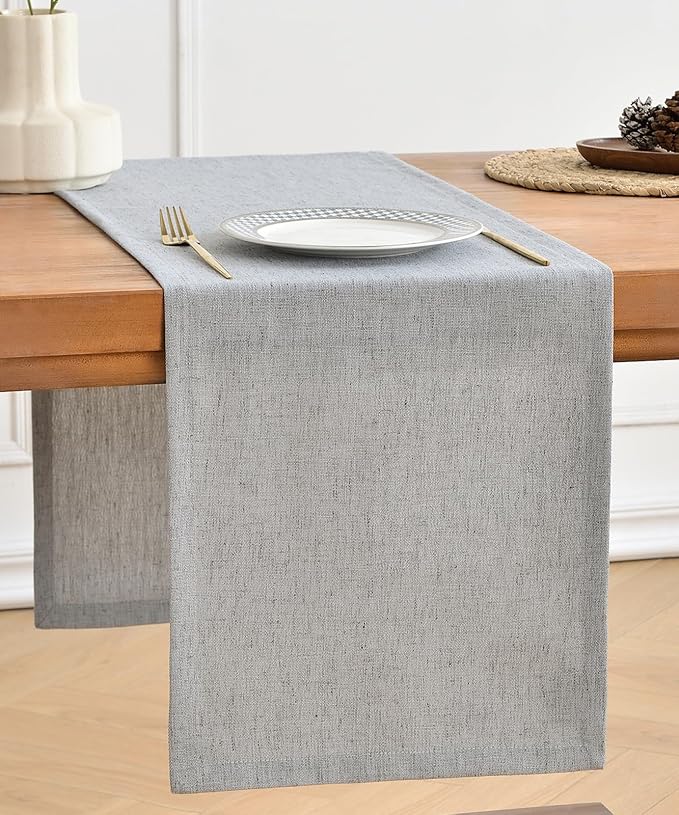 Wracra Linen Table Runner, Burlap Sliver Grey Table Runners 72 Inches Long | by Wracra