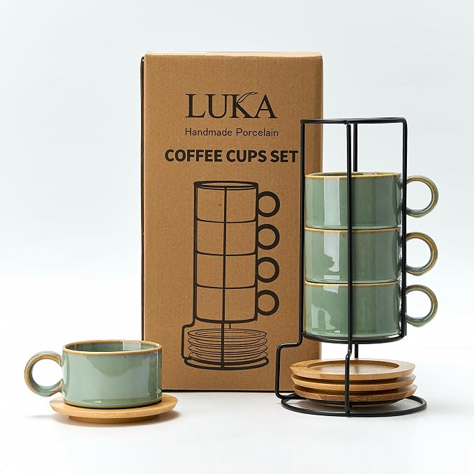 LUKA 6 Ounce Porcelain Stackable Espresso Cups - Image 8