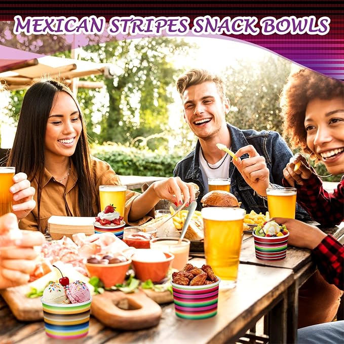 CHENGU 60 Pcs Mexican Stripes Snack Cups 9 oz Disposable Mexican Stripes Ice - Image 7